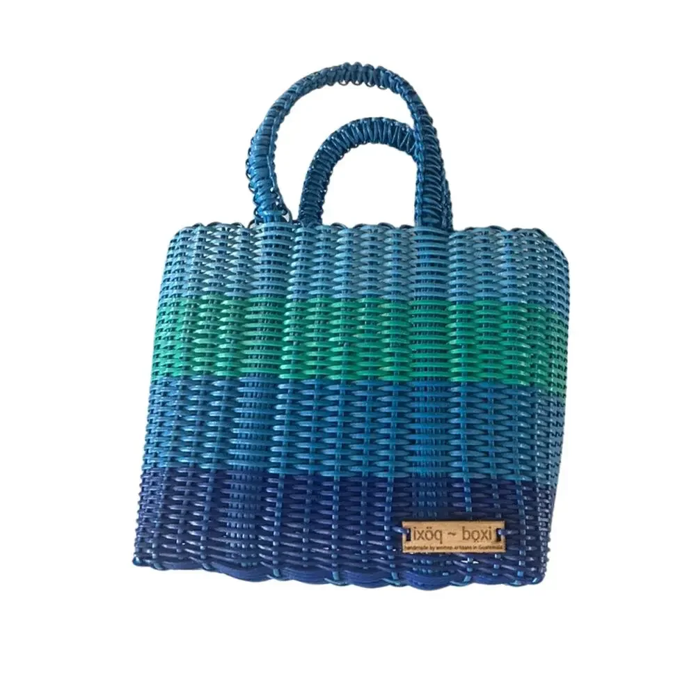 ixoq Boxi Cesta Mini Tote Sea Side Blues Handwoven Guatemala Recycled Plastic